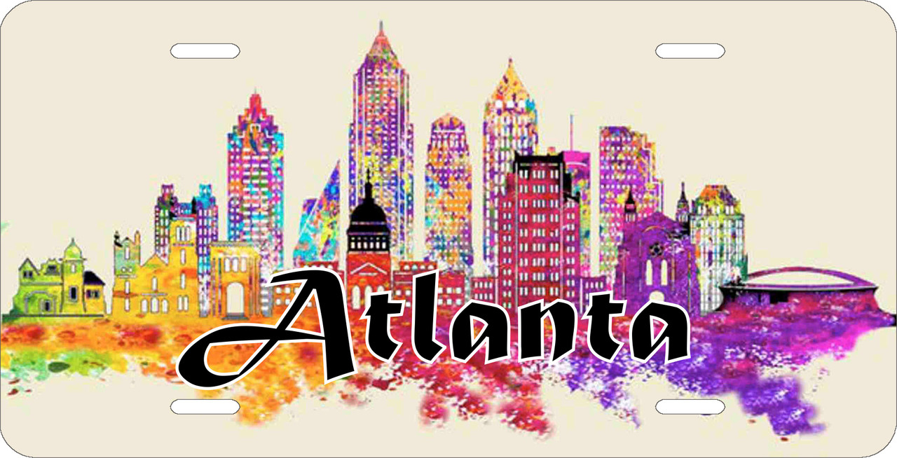 Atlanta 1 License Pate Watercolor Skyline Art