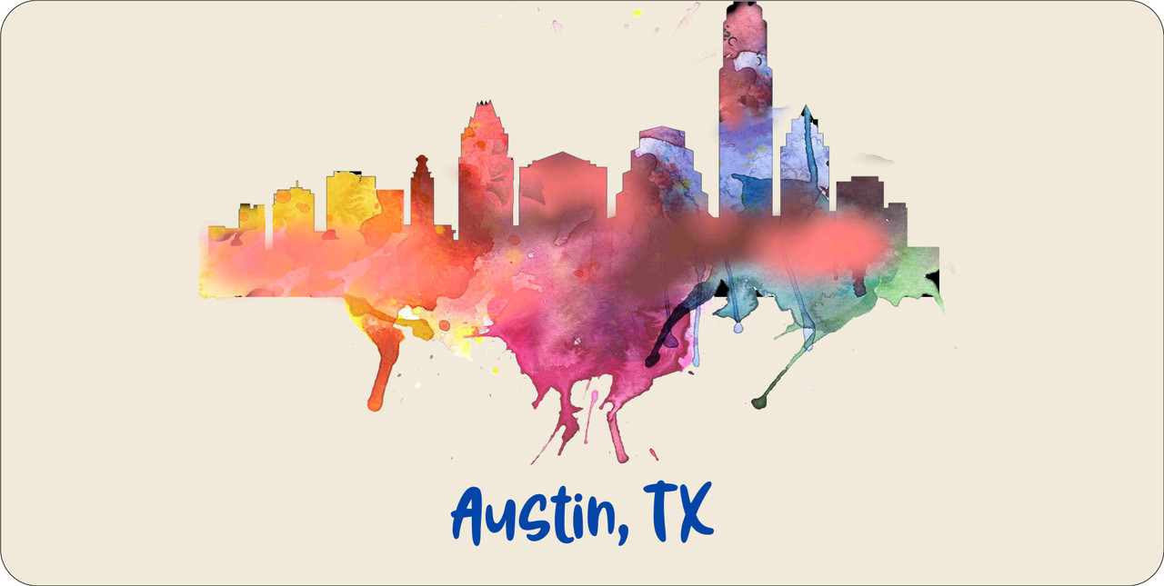 Austin Tx License Pate Watercolor Skyline Art