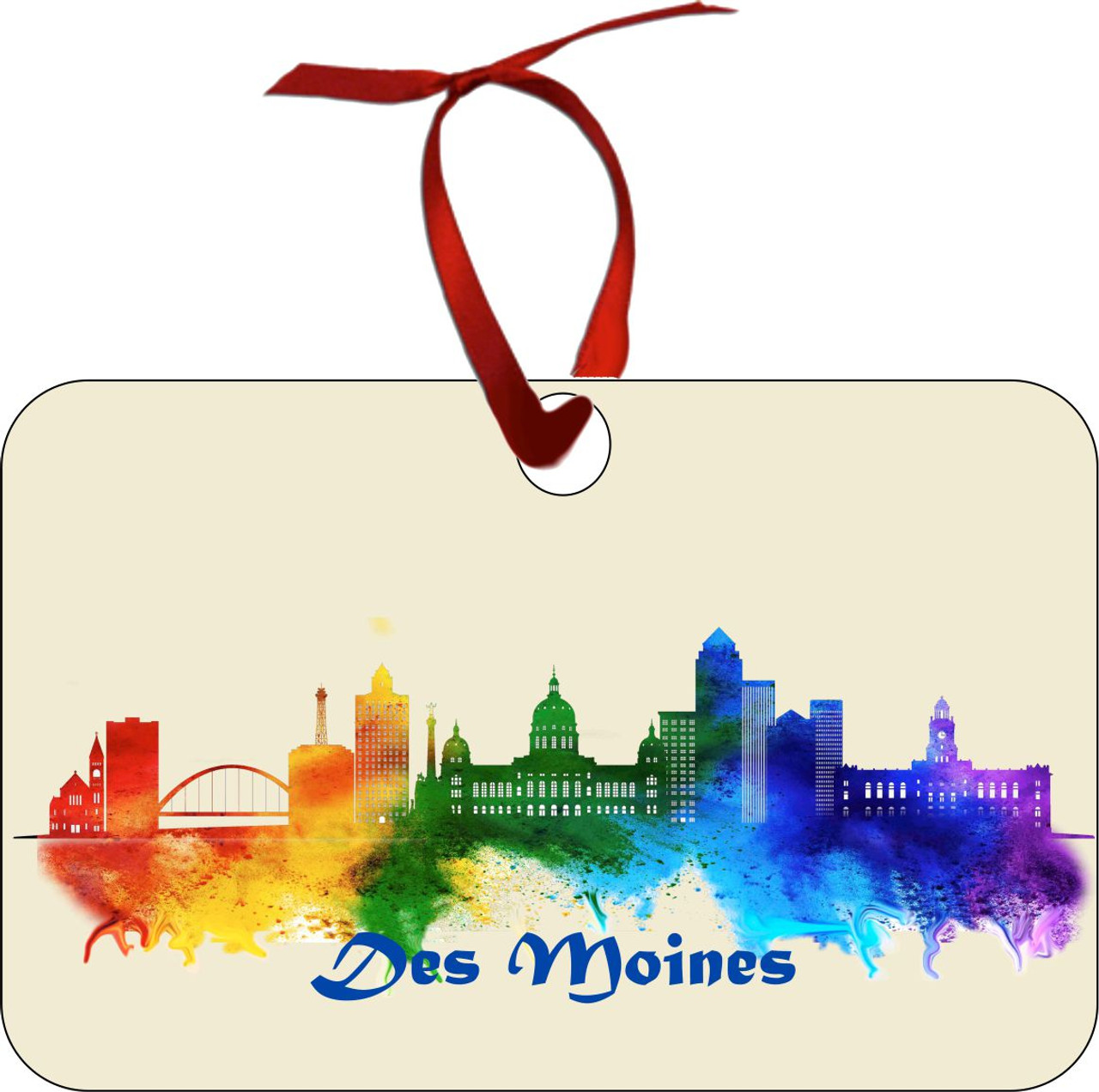 City Of Des Moines Watercolor Skyline Chirstmas Ormanent