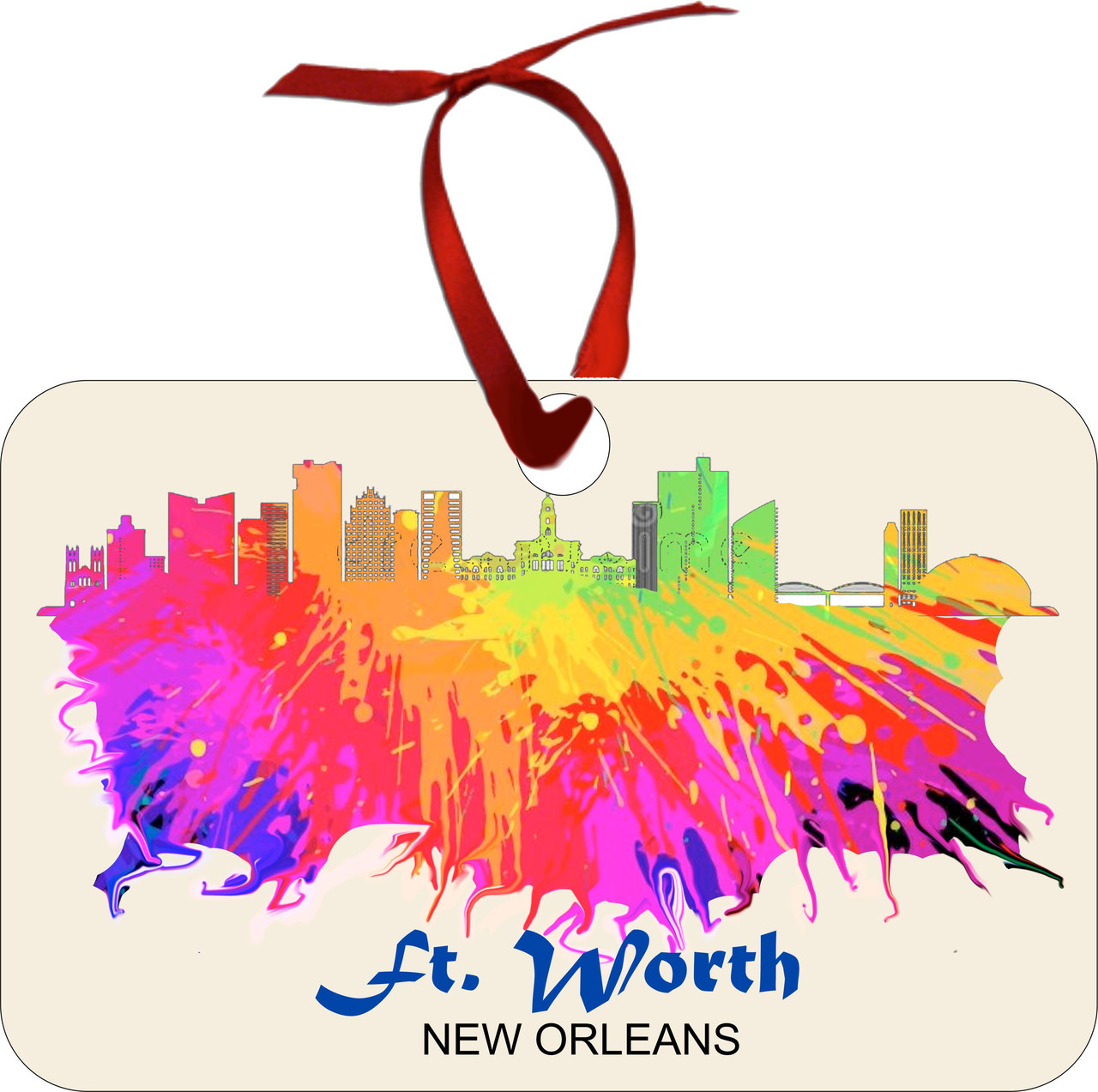 City Of Ft Worth Watercolor Skyline Chirstmas Ormanent