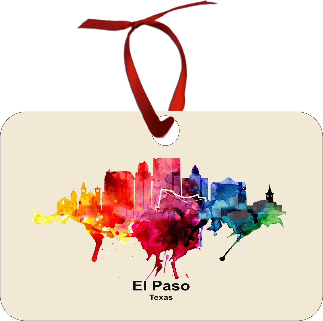 City Of El Paso Tx Watercolor Skyline Chirstmas Ormanent