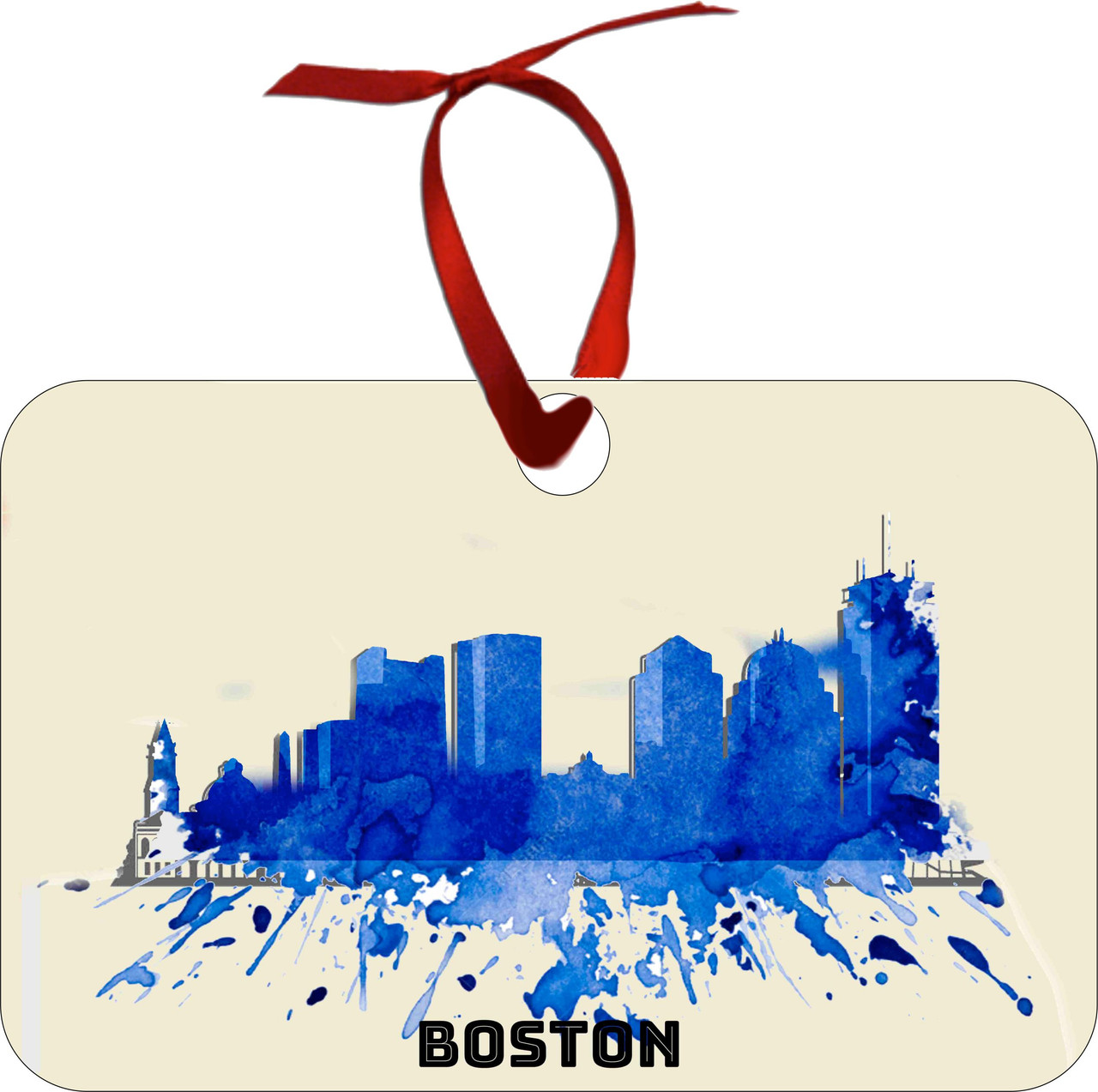 City Of Boston Blue Watercolor Skyline Chirstmas Ormanent