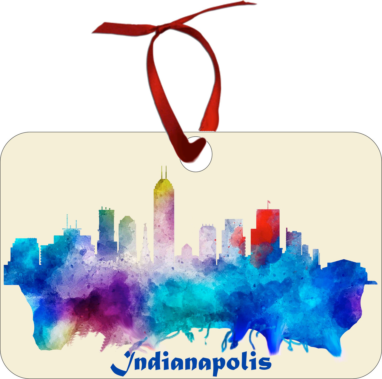 City Of Indianapolis Watercolor Skyline Chirstmas Ormanent