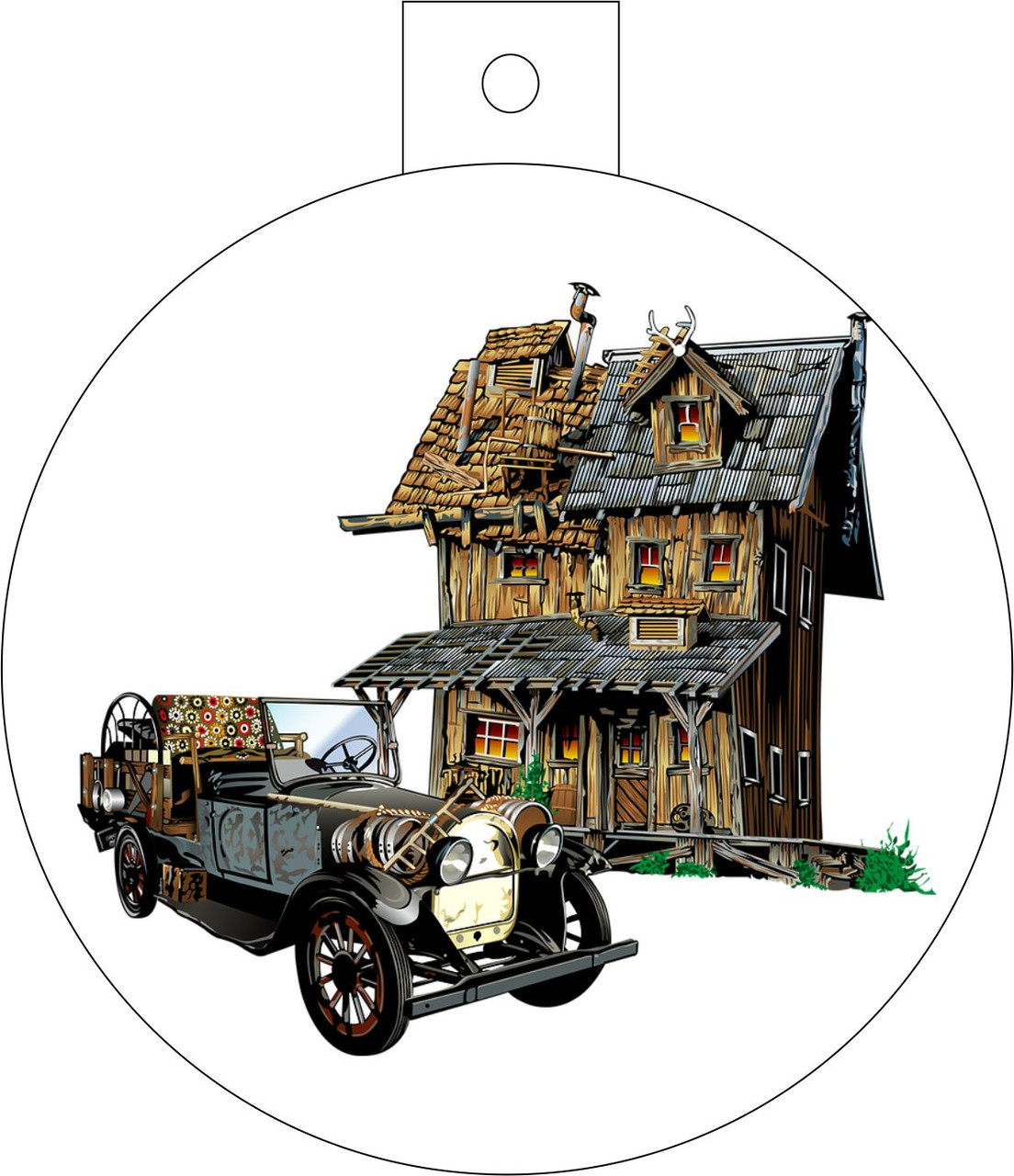 Steampunk Car And House Christmas Ornament