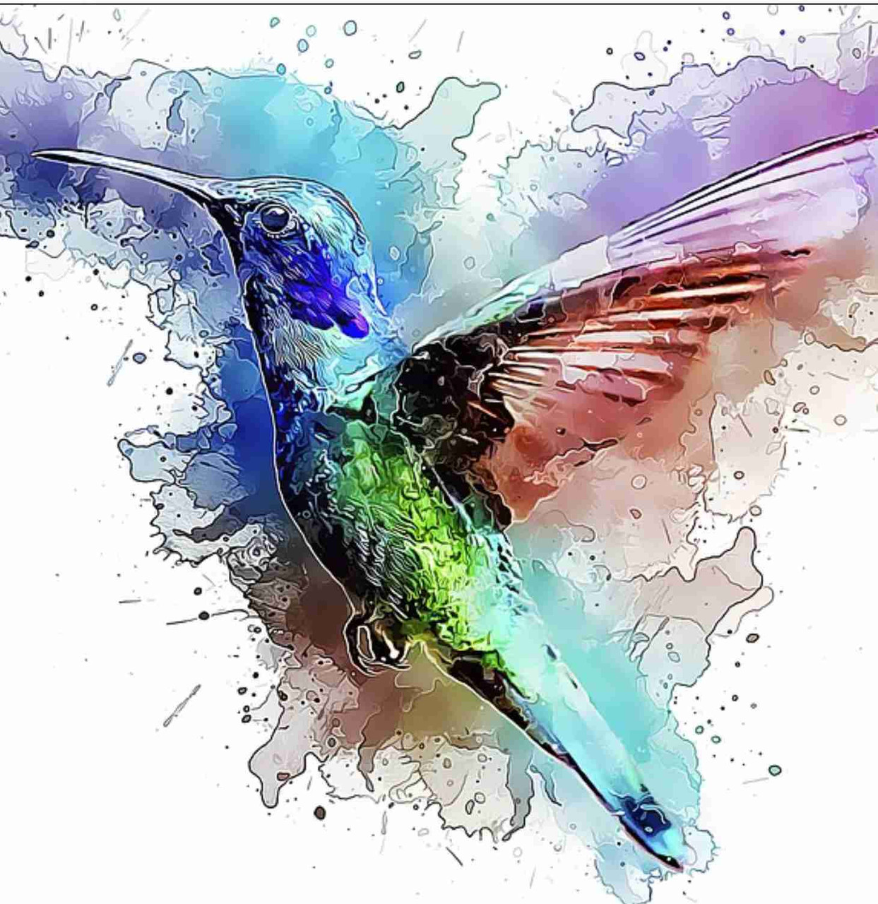 Set of 4 Coaters Watercolor Hummingbird Flying