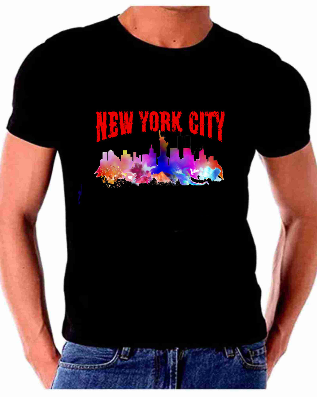 Skyline Watercolor Art For New York City Statue T shirt