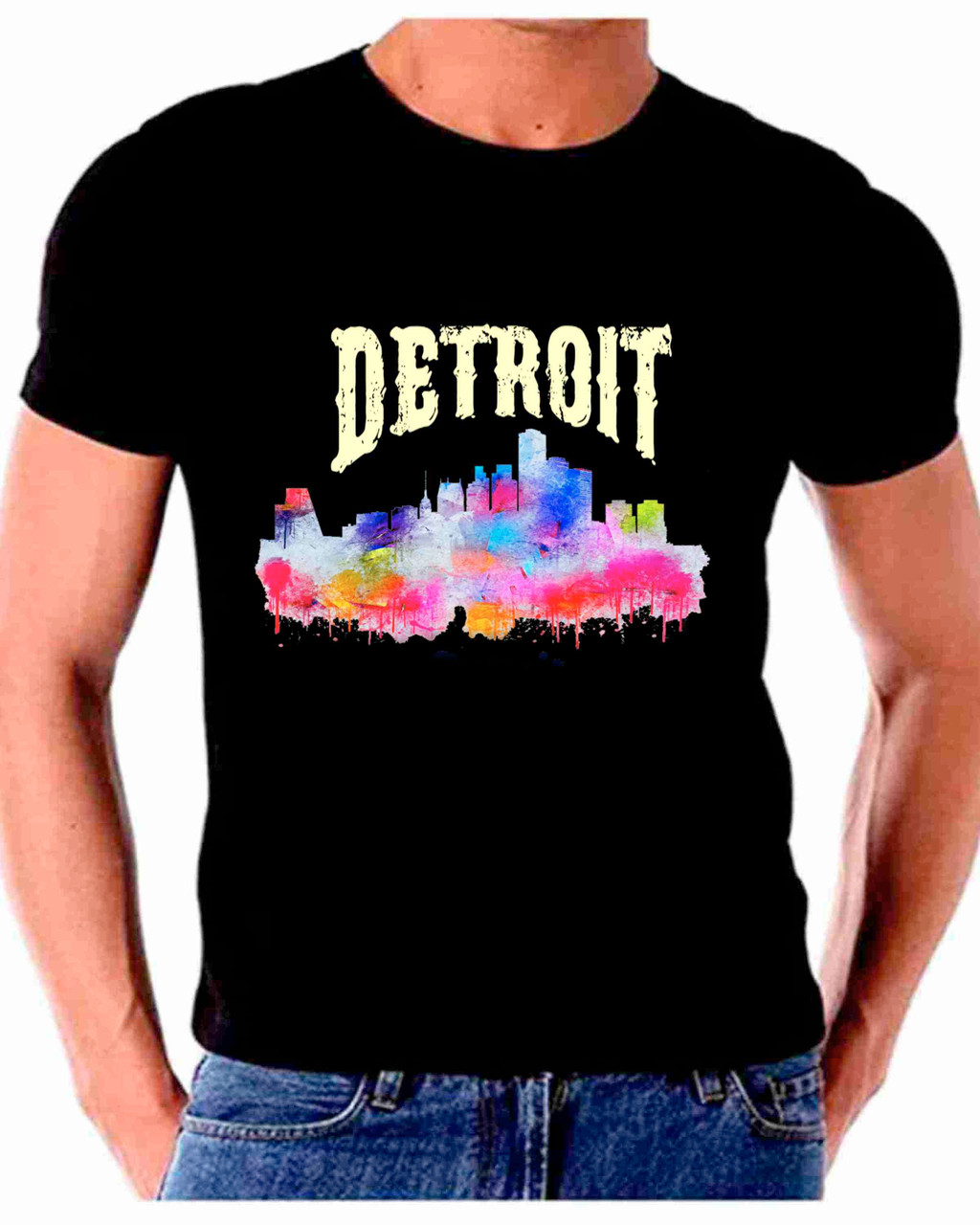 Skyline Watercolor Art For Detroit T shirt