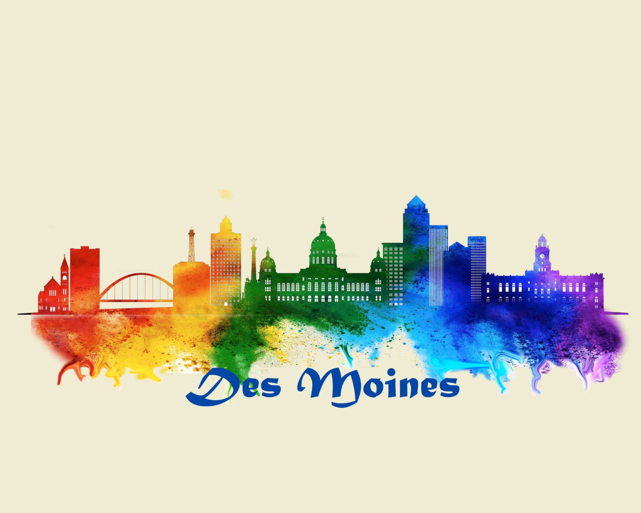 City Of Des Moines Watercolor Skyline Art