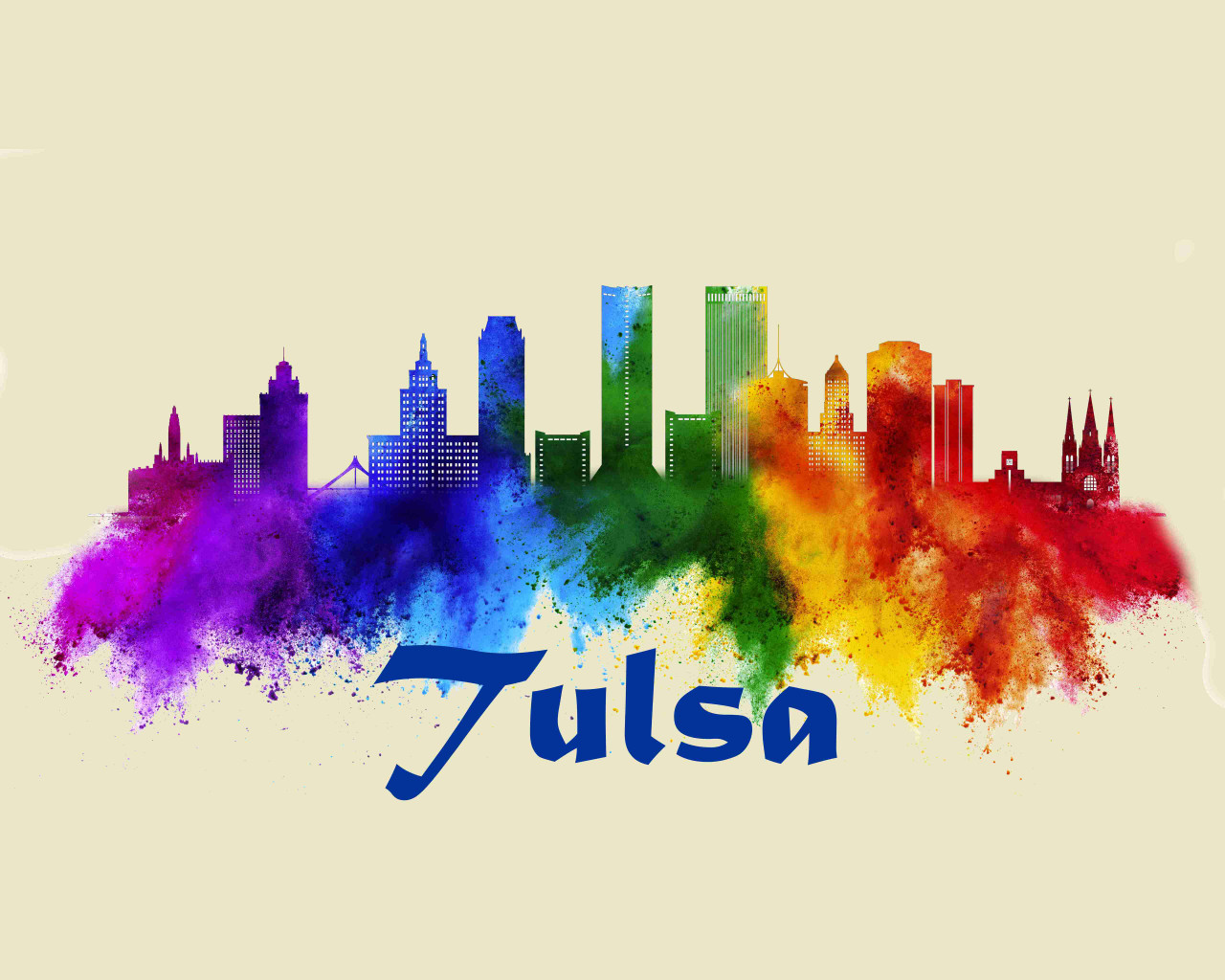 City Of Tulsa Watercolor Skyline Art