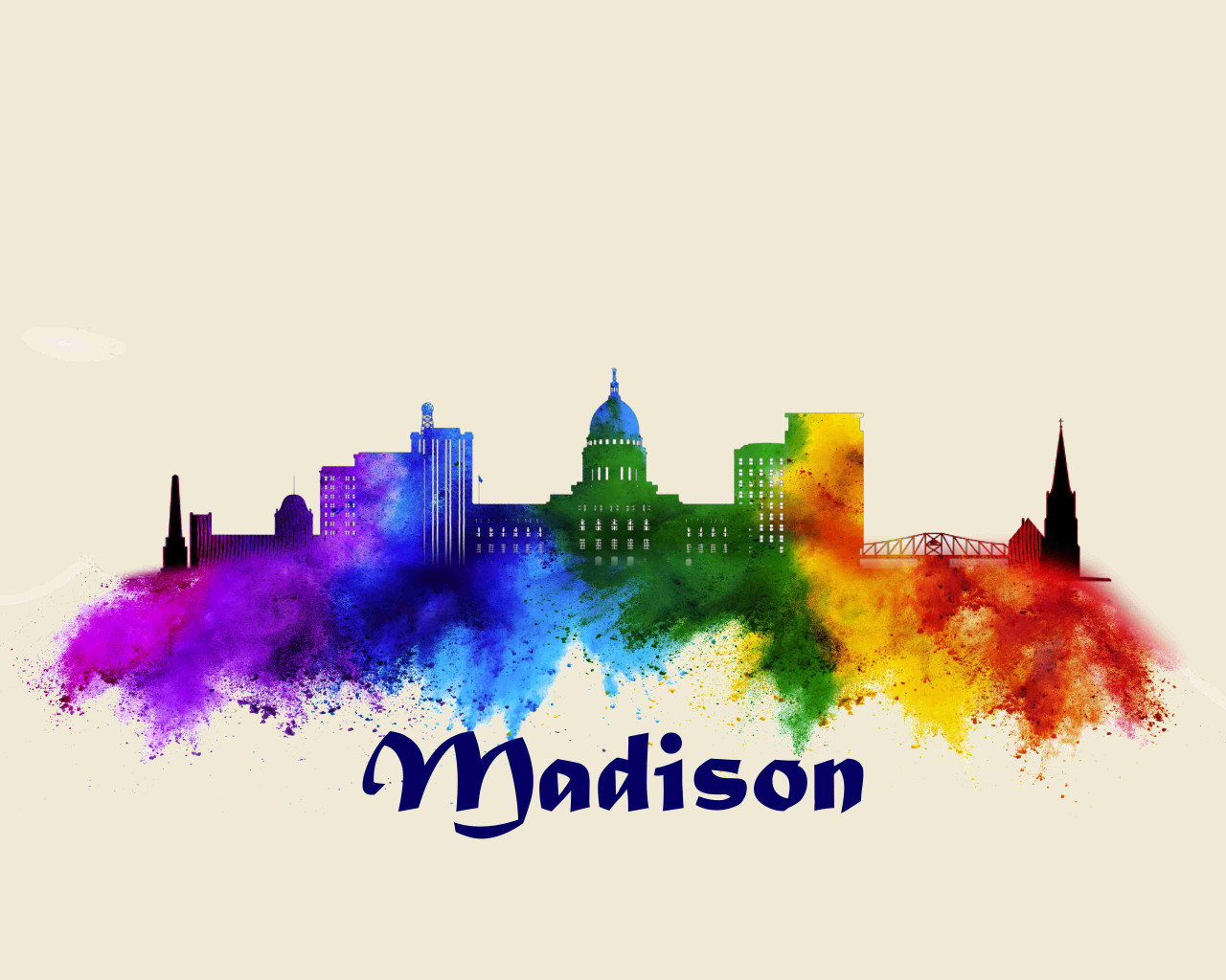 City Of Madison Watercolor Skyline Art