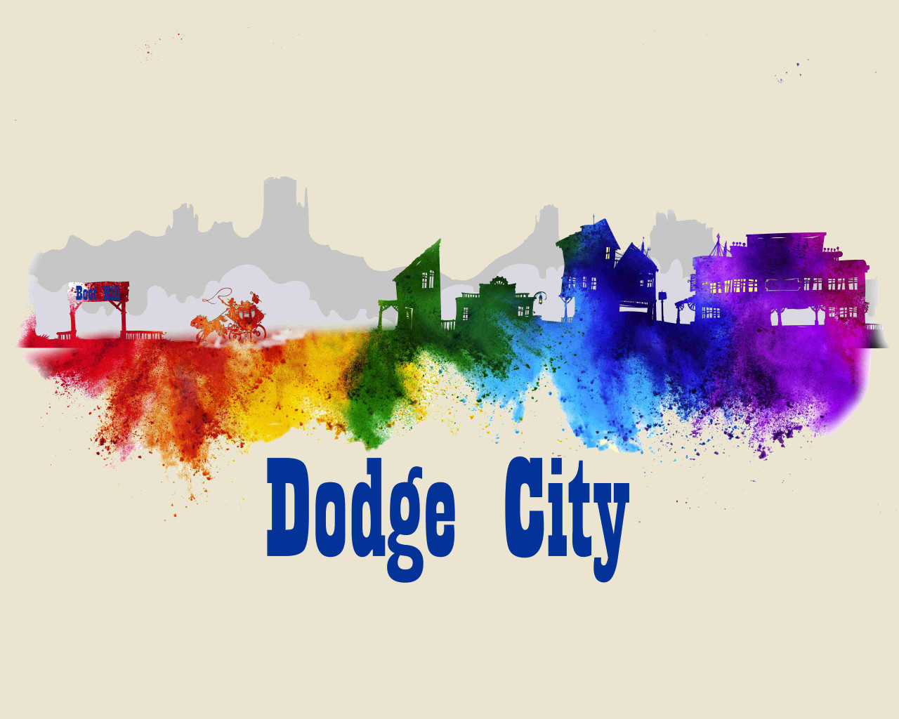 City Of Dodge City 2 Watercolor Skyline Art