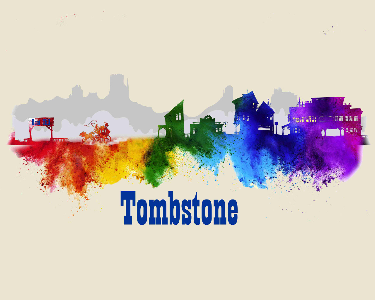 NEW City Of Tombstone 2 Watercolor Skyline Art