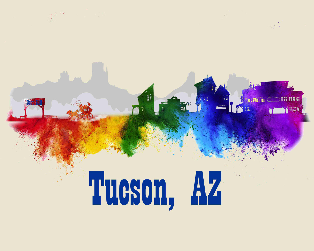 City Of Tucson Watercolor Skyline Art