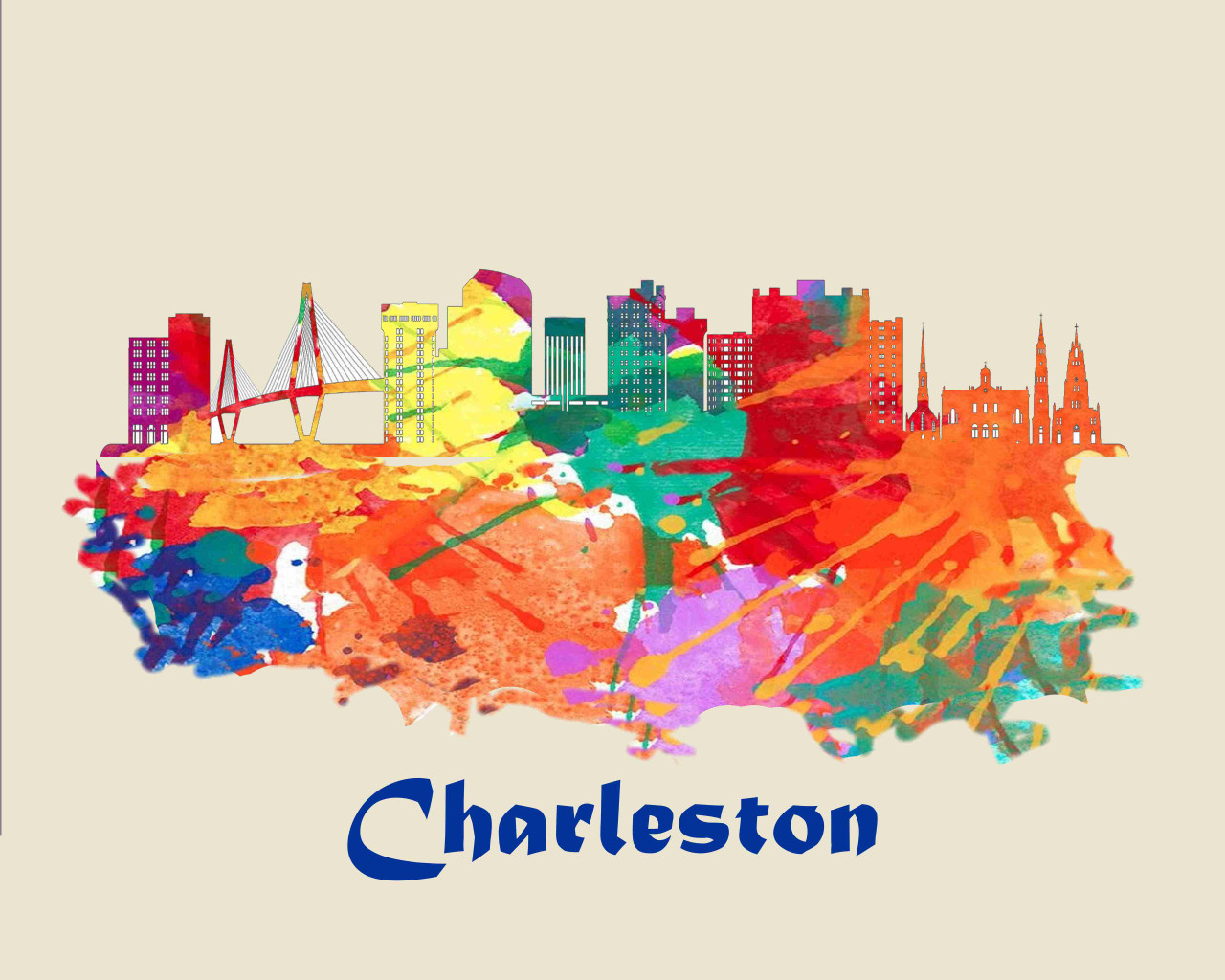 City Of Charleston Watercolor Skyline Art