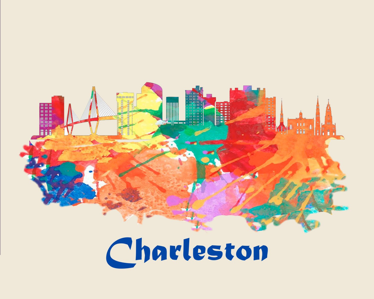 City Of Charleston Watercolor Skyline Art