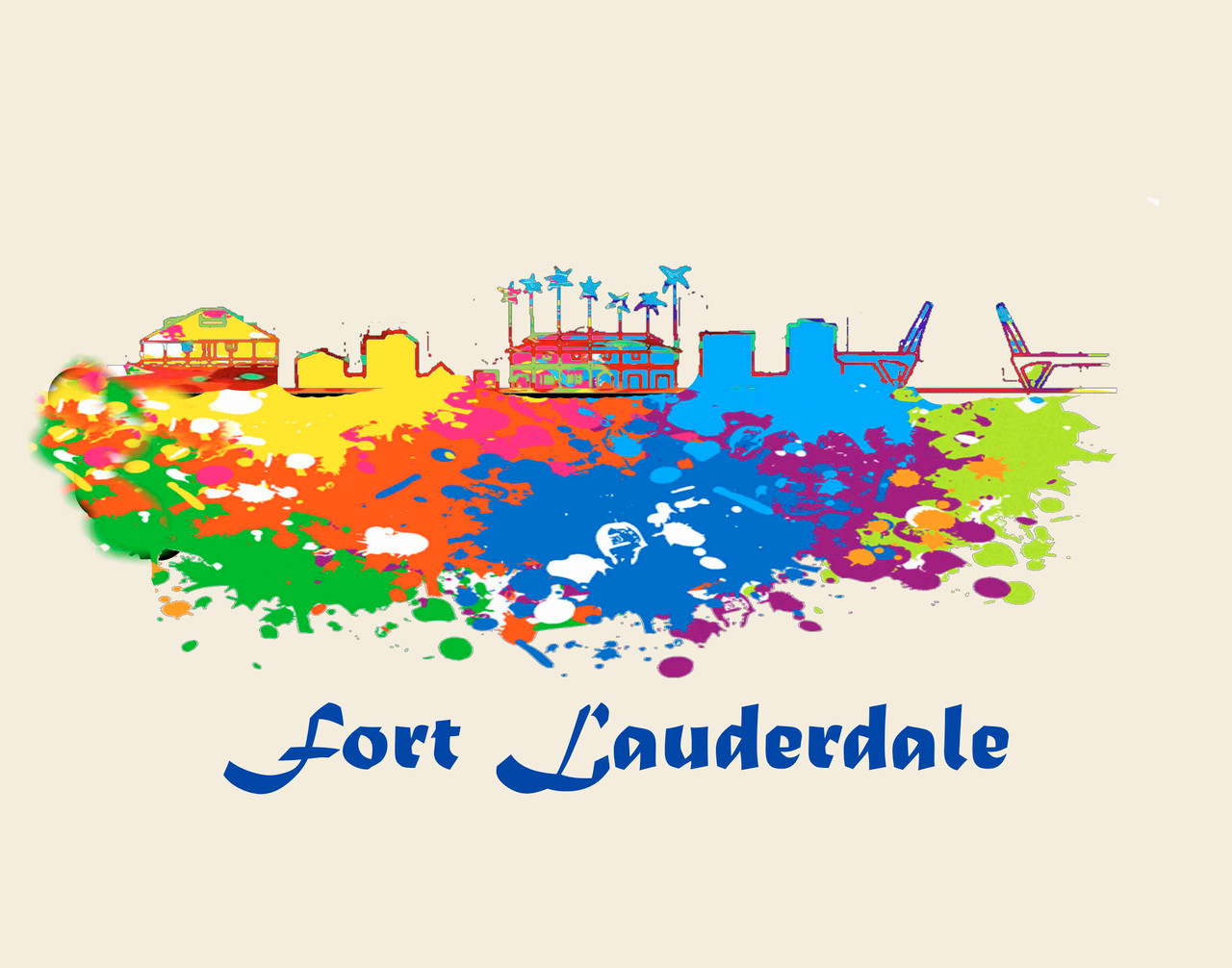 City Of Ft Lauderdale  Watercolor Skyline Art