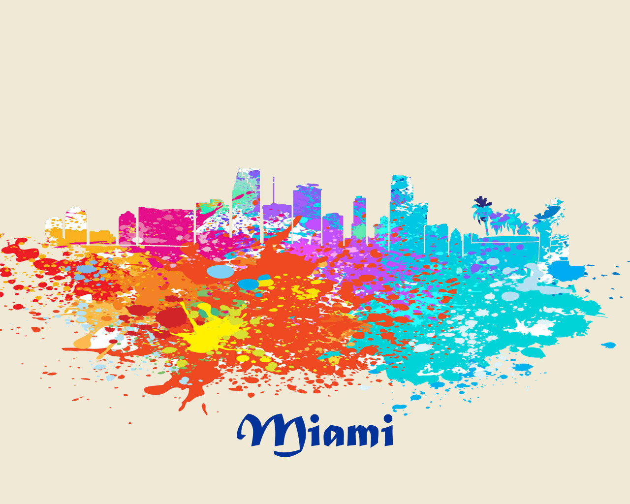 City Of Miami Watercolor Skyline Art