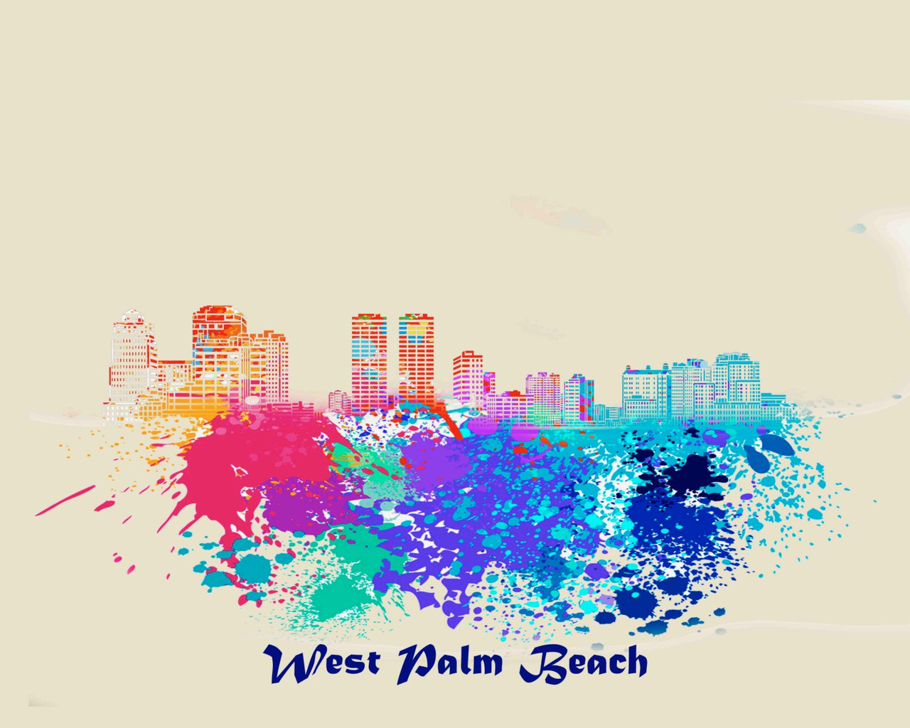 City Of West palm Beach Watercolor Skyline Art