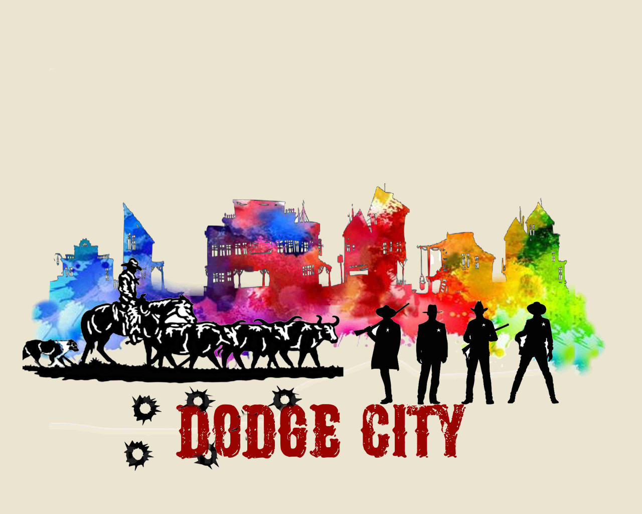 City Of Dodge Watercolor Skyline Art