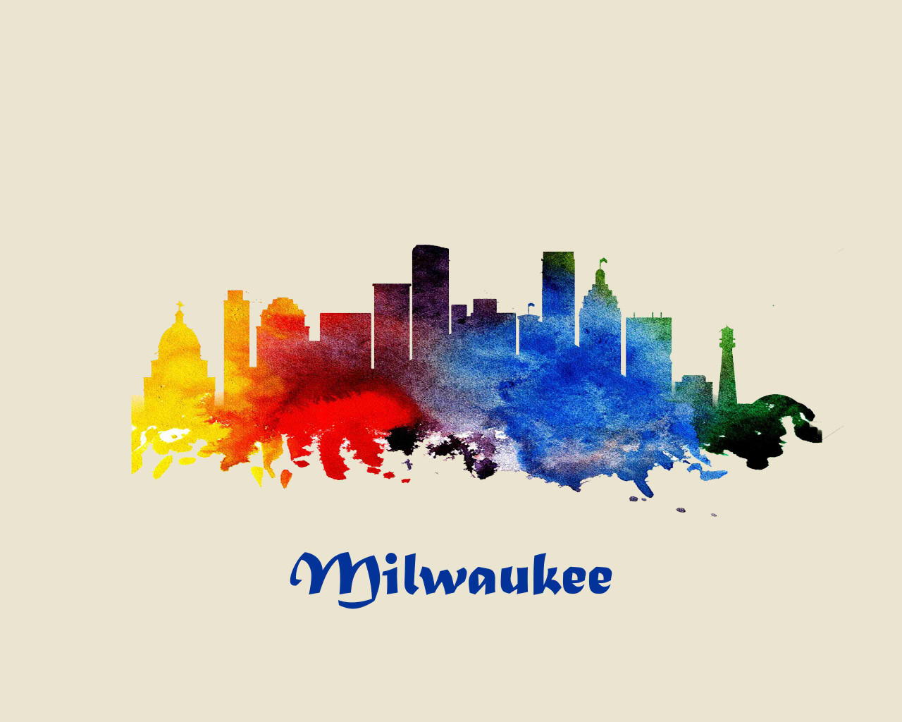 City Of Milwaukee Watercolor Skyline Art