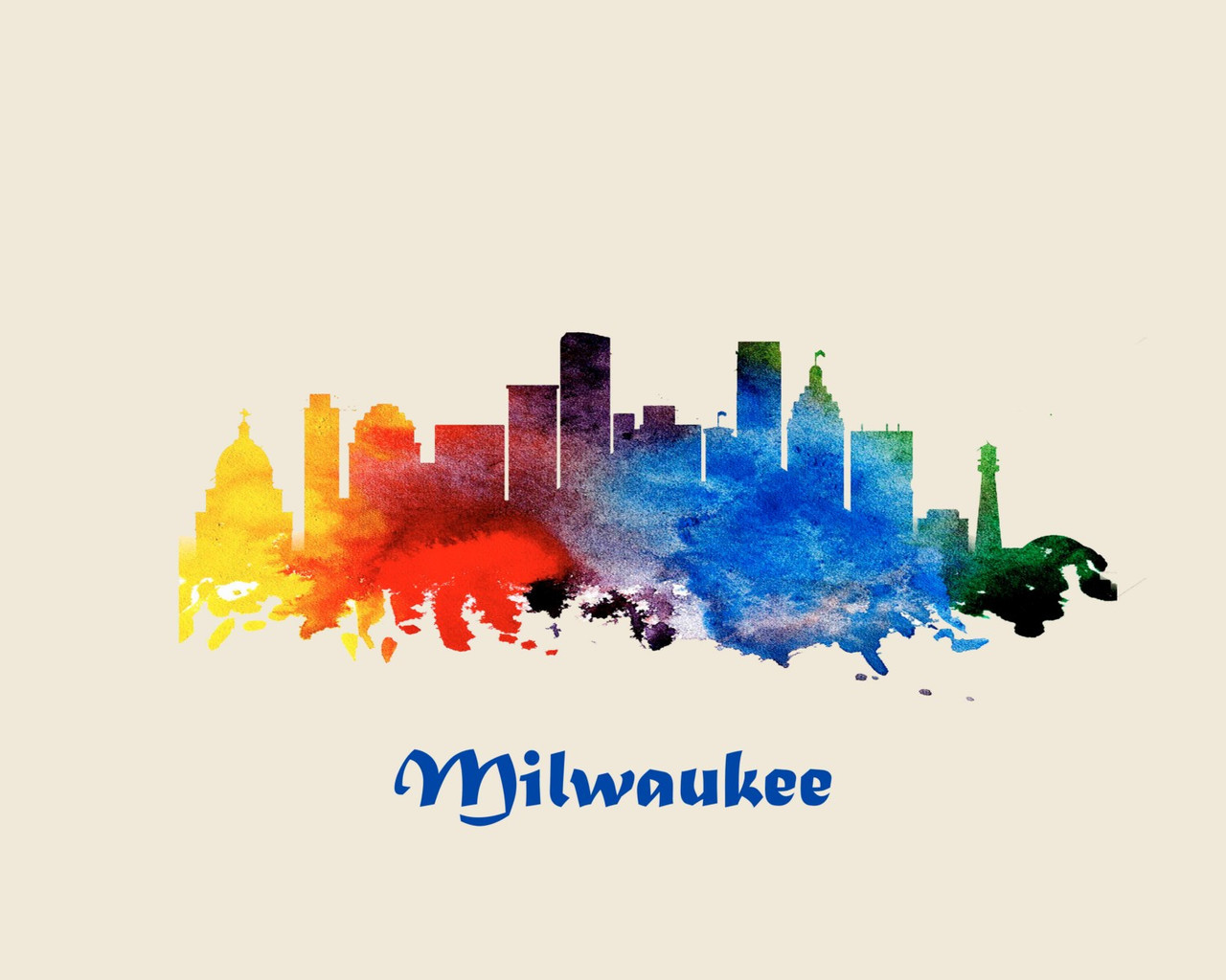 City Of Milwaukee Watercolor Skyline Art