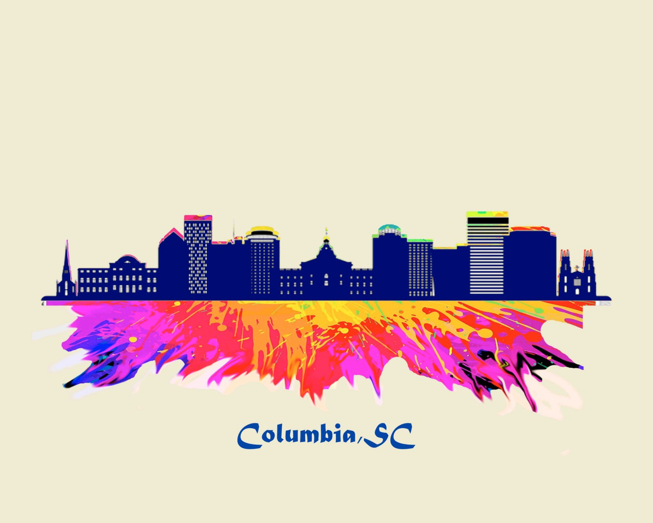 City Of Columbia Watercolor Skyline Art