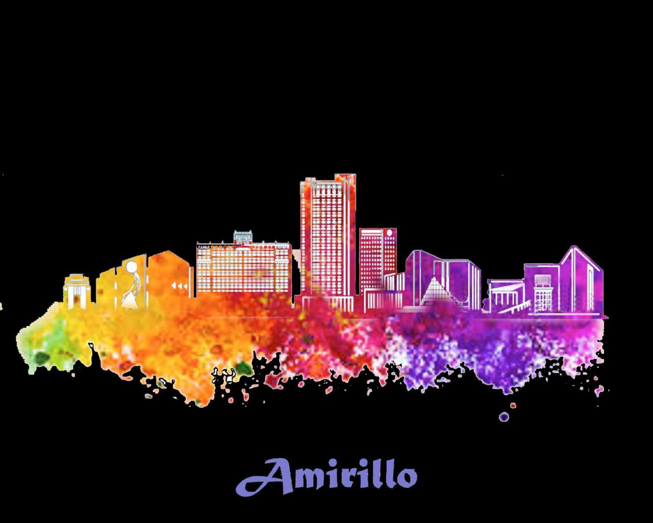 City Of Amarillo Bk Watercolor Skyline Art