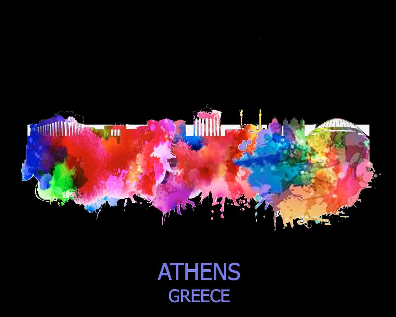 City Of Athens Bk Watercolor Skyline Art