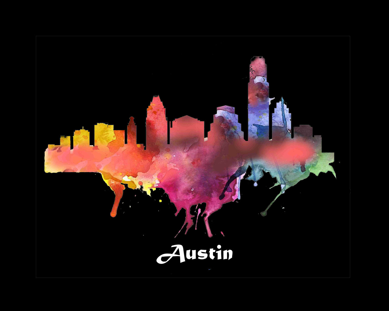 City Of Austin Bk Watercolor Skyline Art