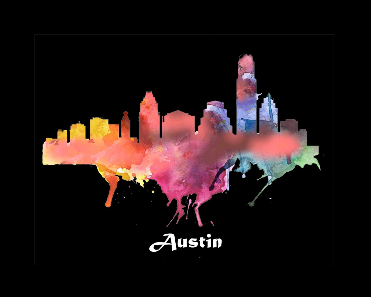 City Of Austin Bk Watercolor Skyline Art