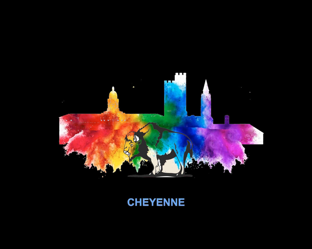 City Of Cheyenne Bk Watercolor Skyline Art