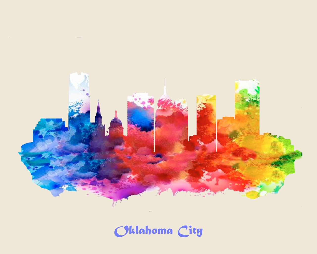 City Of Oklahoma City Watercolor Skyline Art