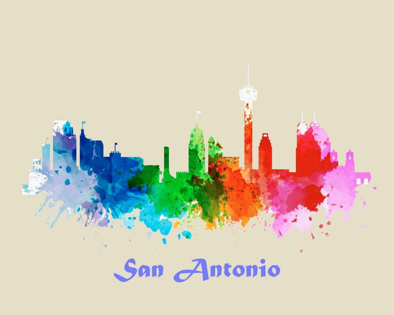 City Of San Antonio Watercolor Skyline Art