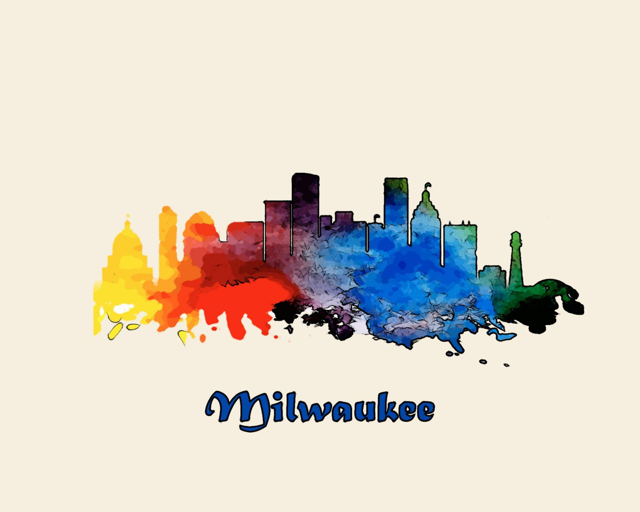 City Of Milwaukee  Watercolor Skyline Art