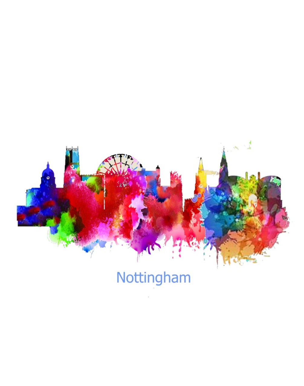 City Of Nottingham Watercolor Skyline Art