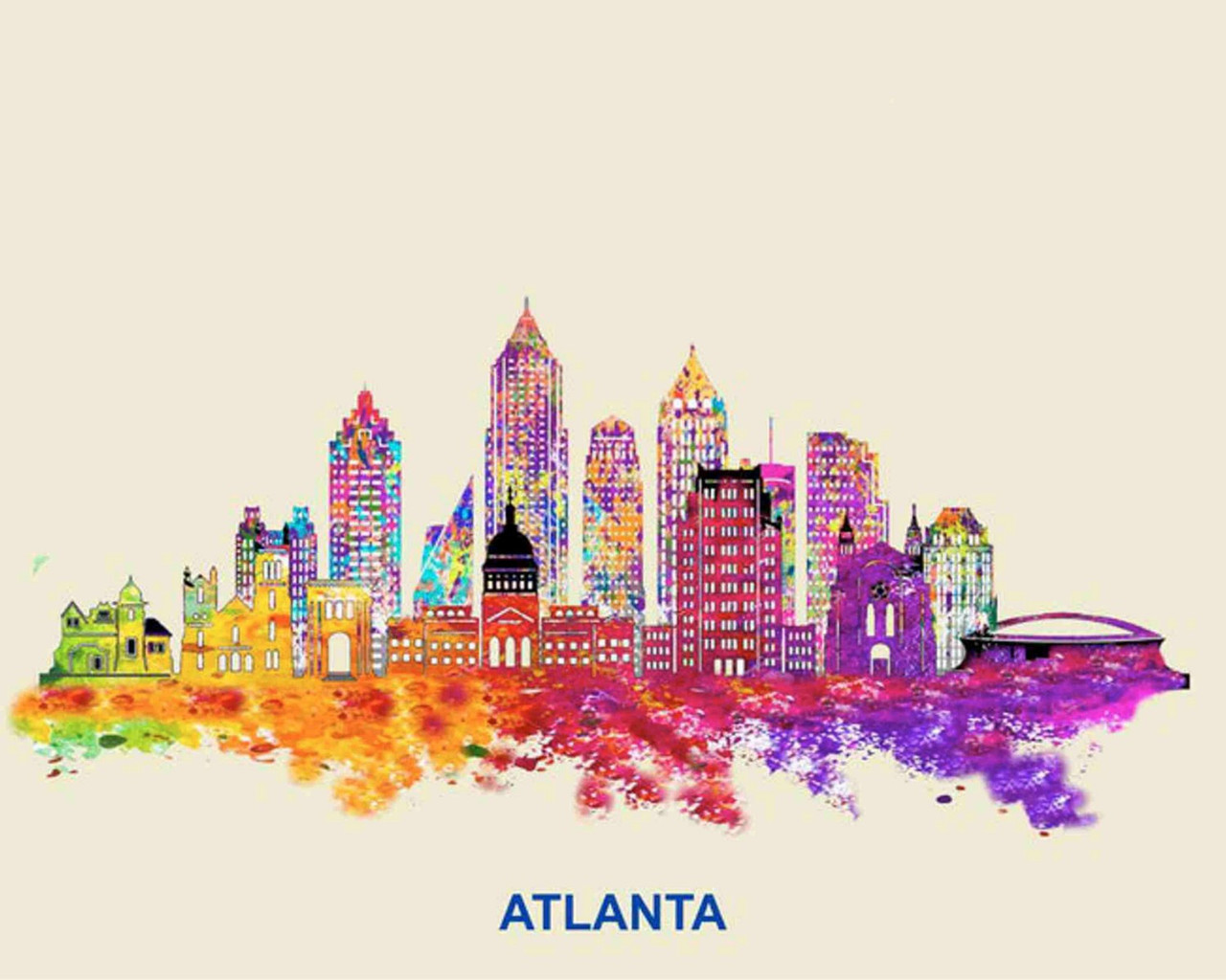 City Of Atlanta Watercolor Skyline Art