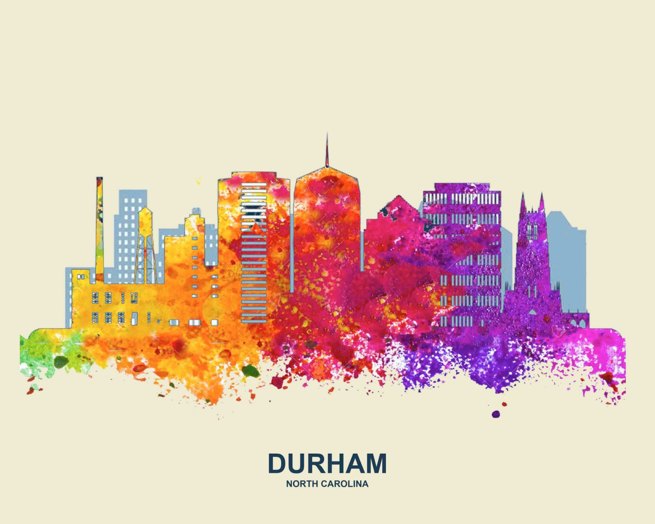 City Of Durham Watercolor Skyline Art