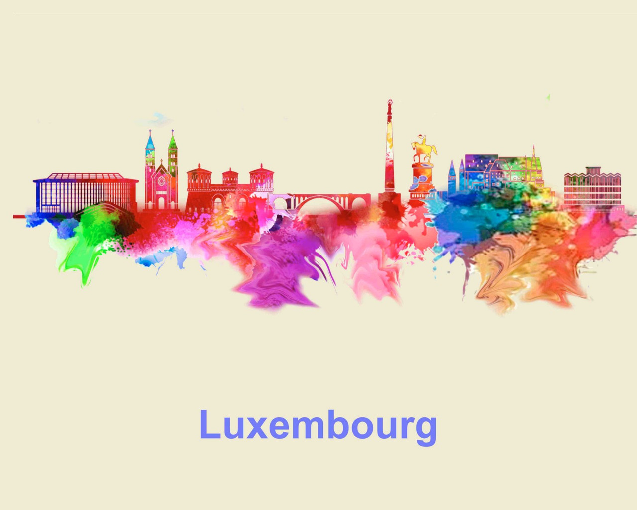 City Of Luxembourg Watercolor Skyline Art
