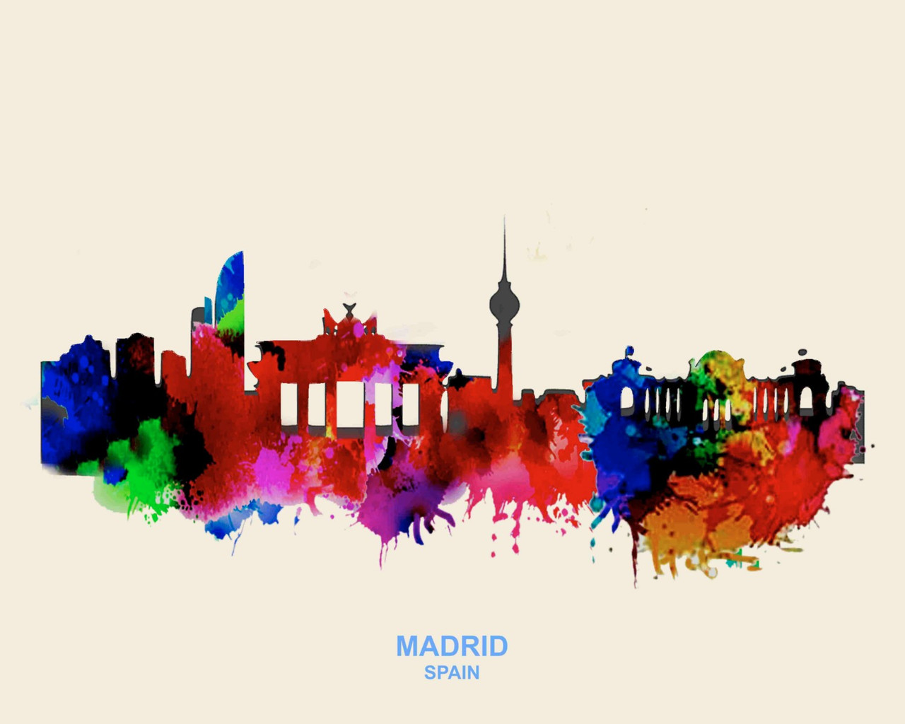 City Of Madrid Watercolor Skyline Art