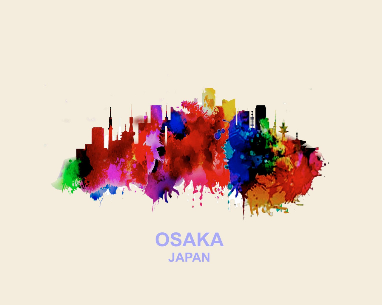 City Of Osaka Watercolor Skyline Art