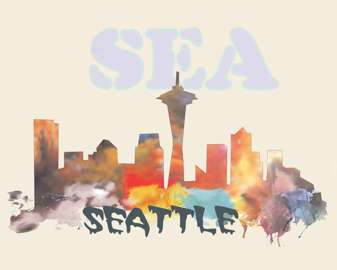 City Of Seattle Watercolor Skyline Art