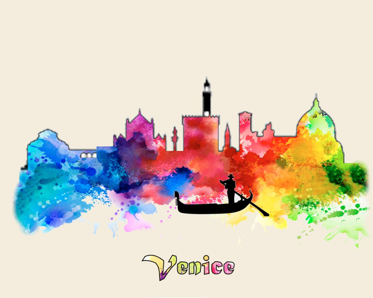 City Of Venice Watercolor Skyline Art