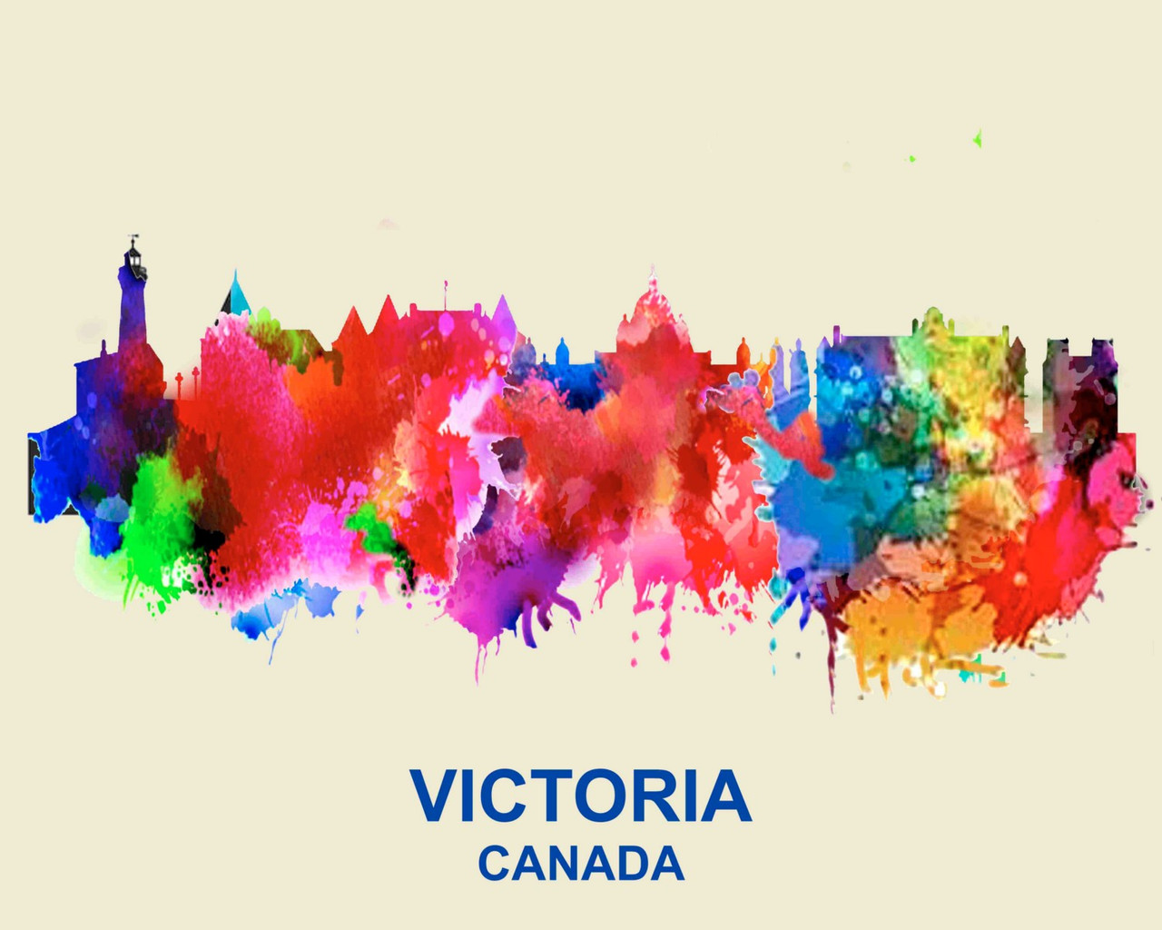 City Of Victoria Canada Watercolor Skyline Art