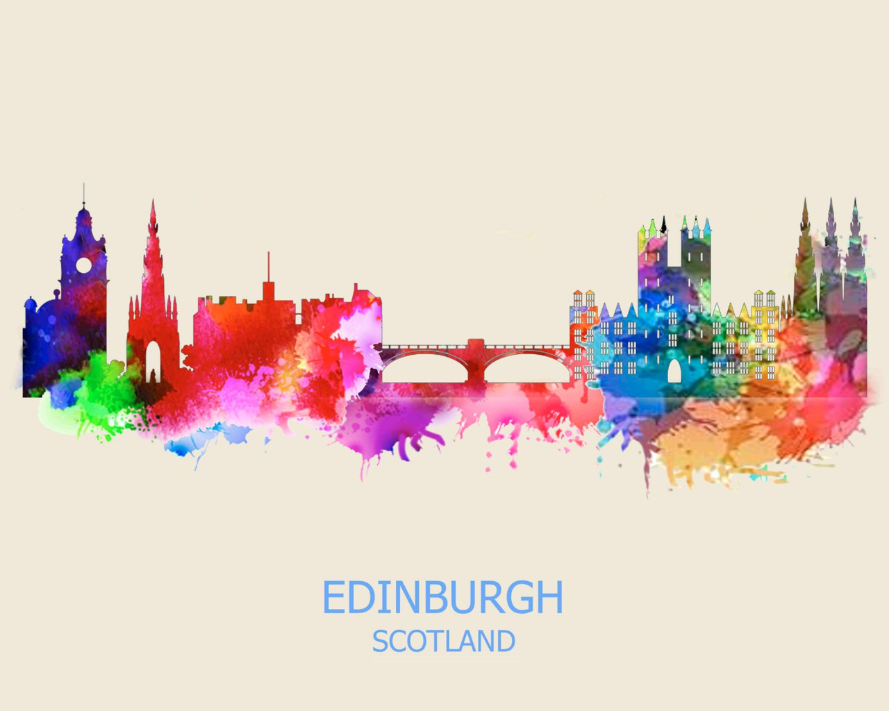 City Of Edinburgh Watercolor Skyline Art