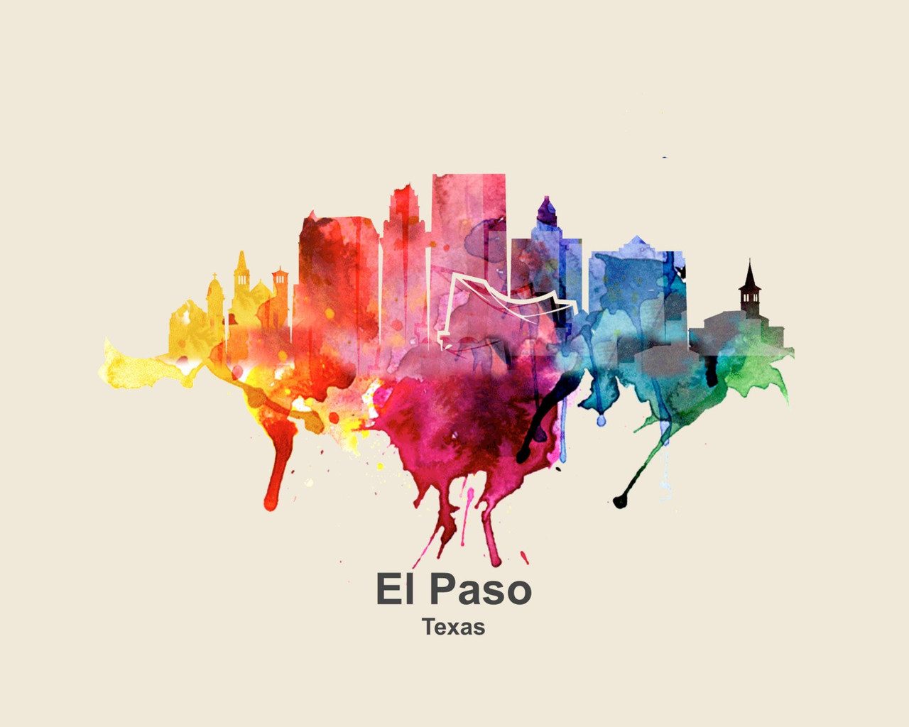 City Of El Paso Watercolor Skyline Art