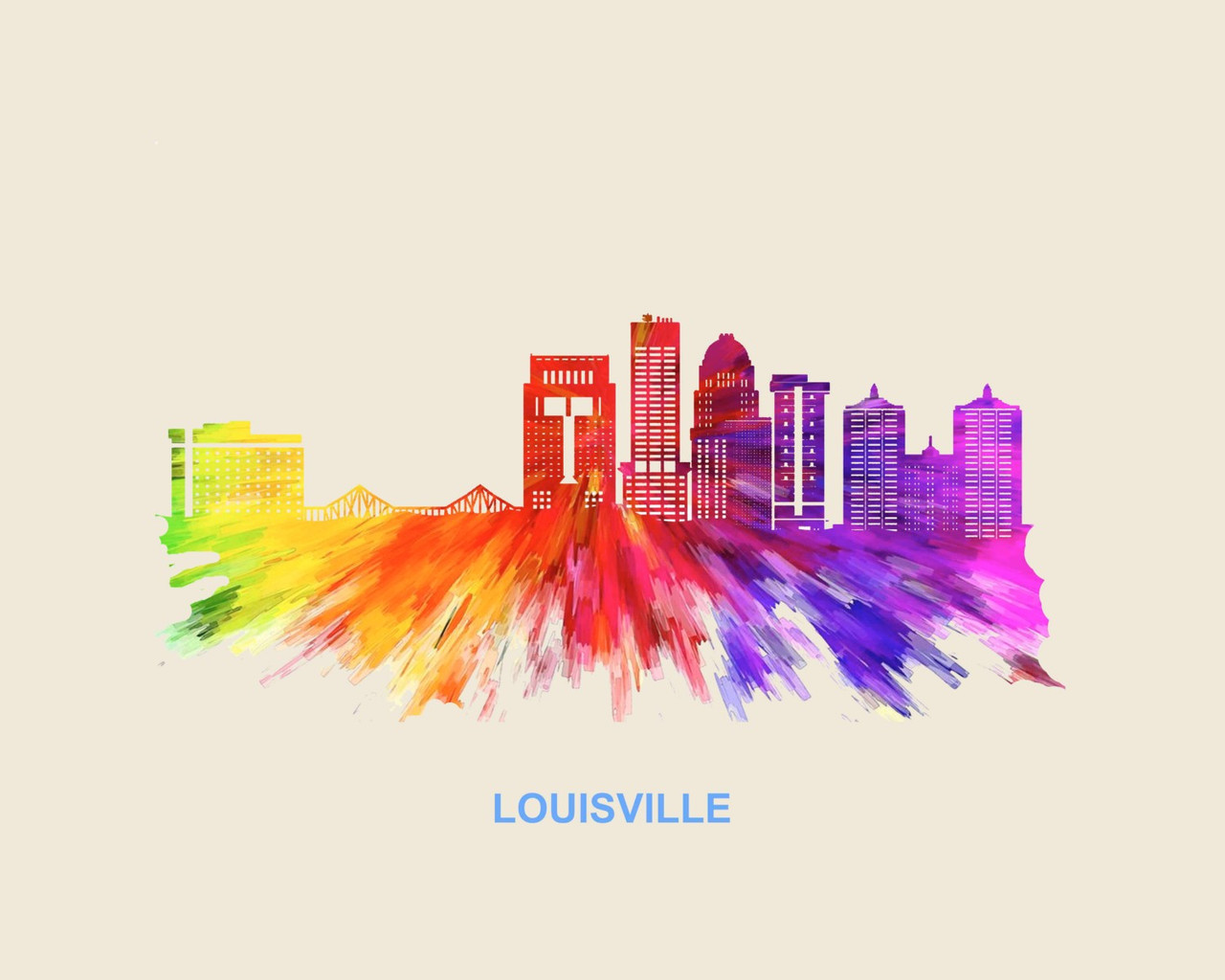 City Of Louisville Watercolor Skyline Art