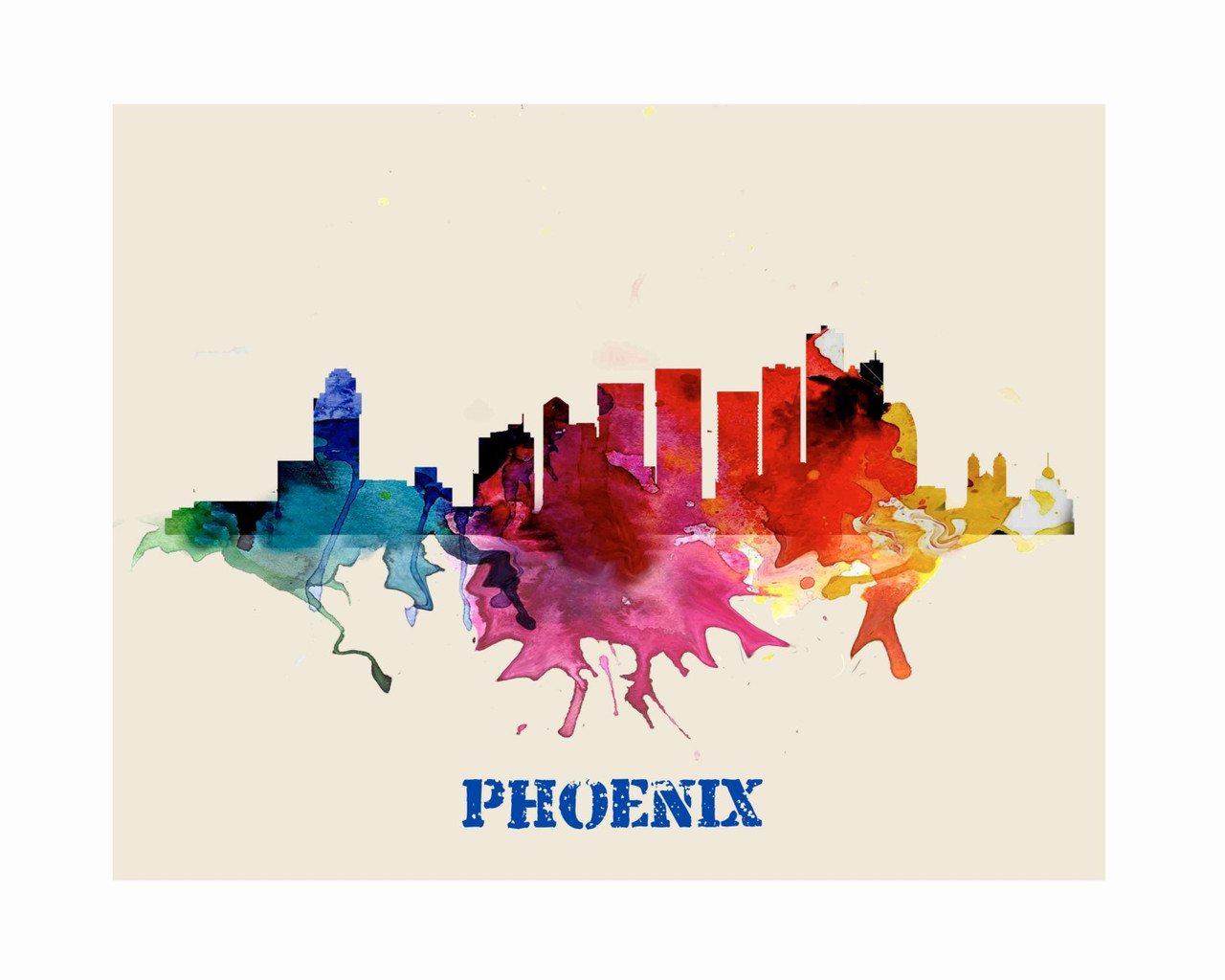 City Of Phoenix Watercolor Skyline Art