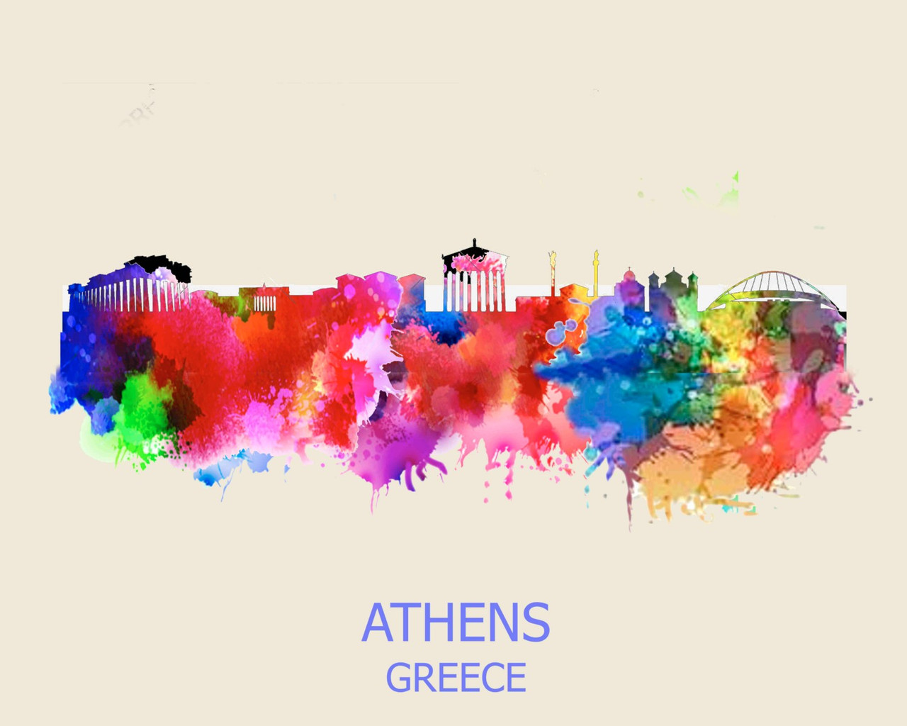 City Of Athens Watercolor Skyline Art