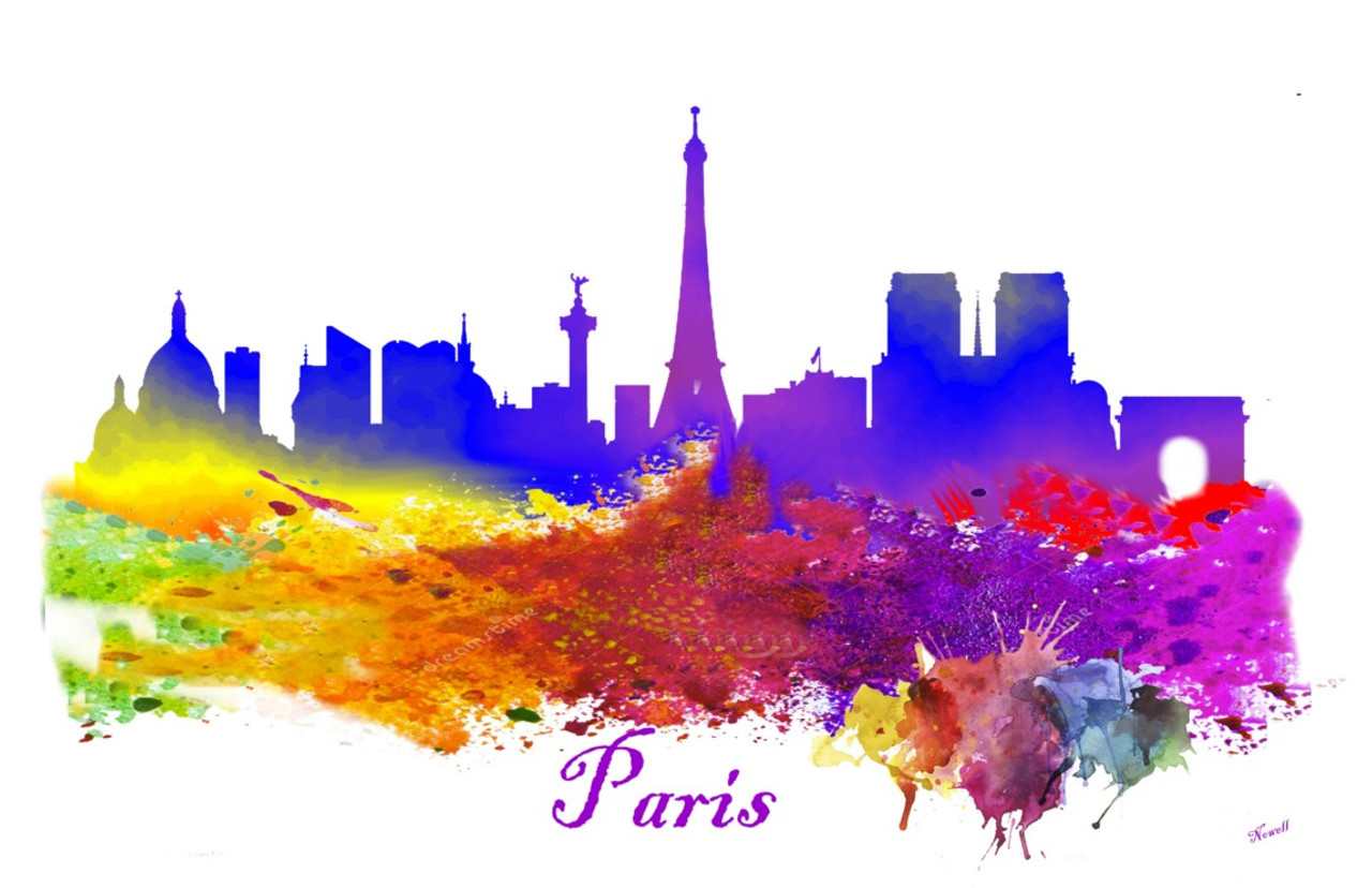 City Of Paris Watercolor Skyline Art