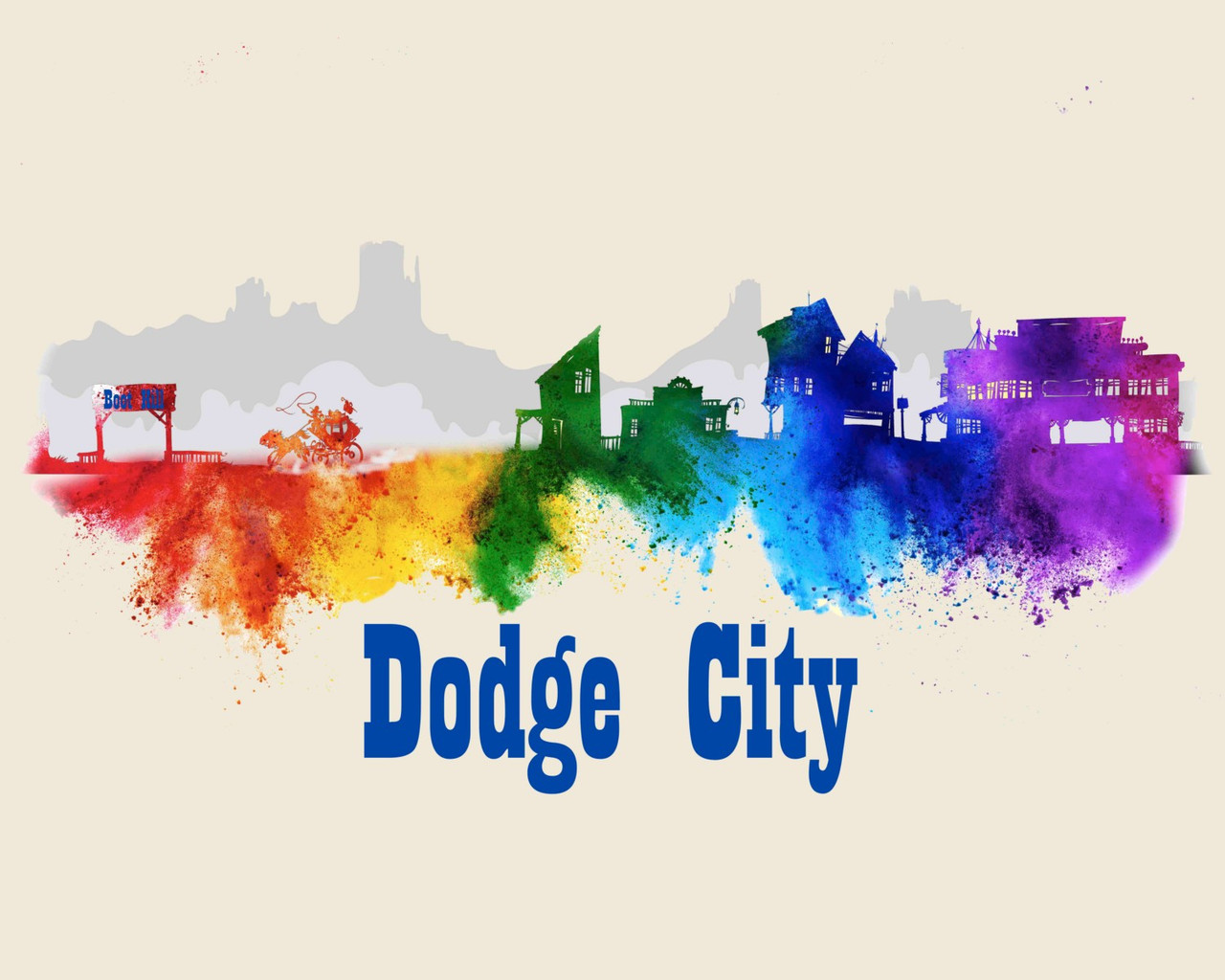 City Of Dodge City  Watercolor Skyline Art